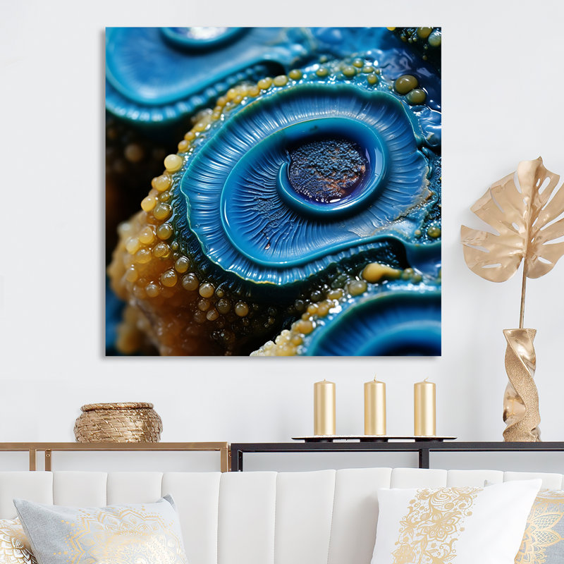 «Blue Sapphire Maritime Geode», art mural en métal sur pierre, H 16 po x l 16 po