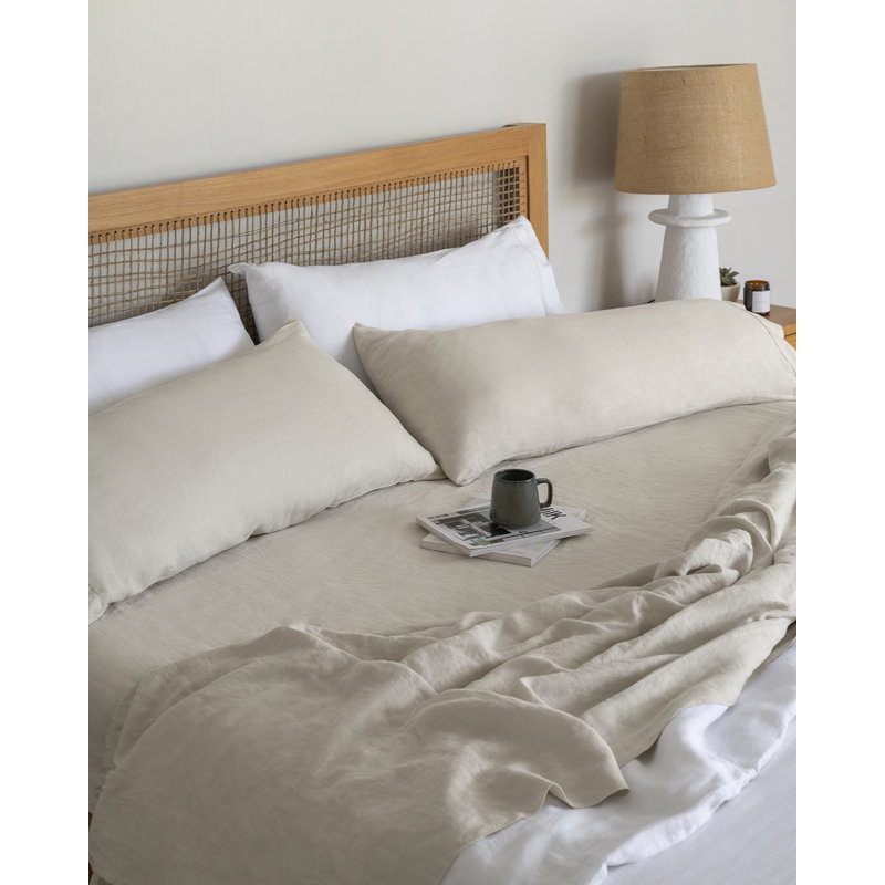 Queen Oatmeal Cotton Solid Sheet Set with Pillowcases