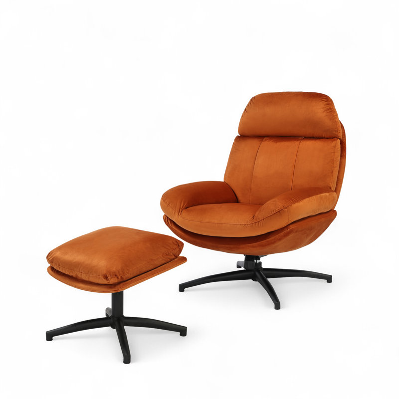 Velvet Swivel Accent Chair with Footstool, Orange
