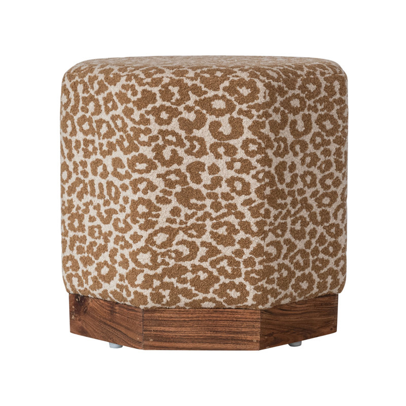 Tabouret / Repose-pieds rembourré en coton avec base en bois de pin et imprimé léopard