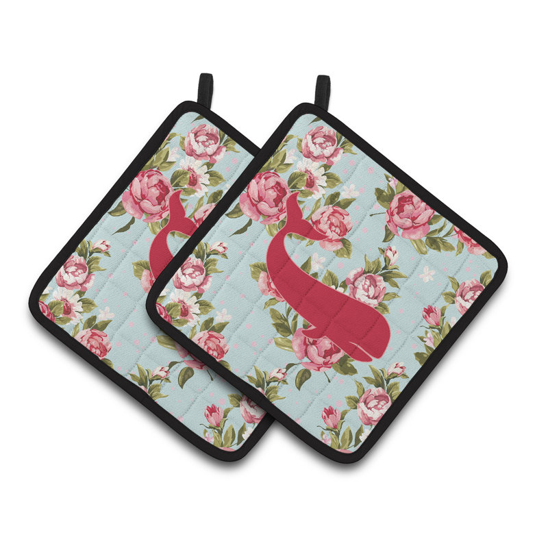 East Urban Home Floral Polyester Potholder, Pink/Blue