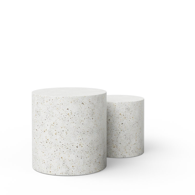 Concrete Drum Nesting Tables, Ivory Terrazo