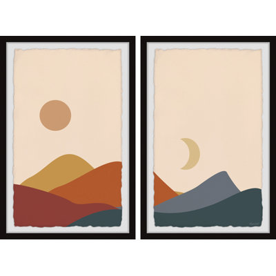 Janette Autumn Moon over Hills 2 Piece Single Picture Frame Painting Set