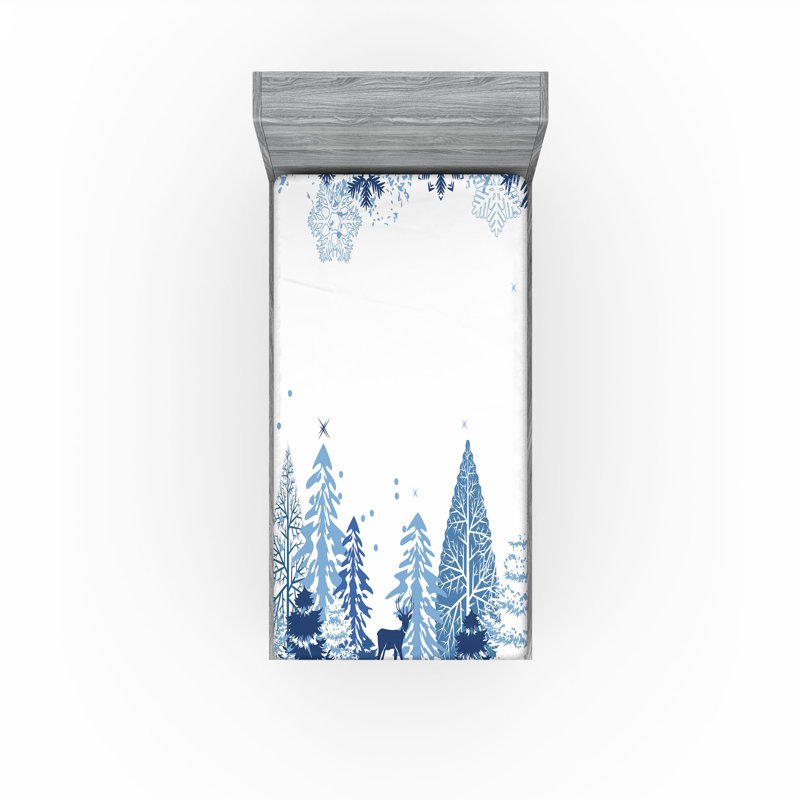 Ensemble de 2 draps-housse Ambesonne Winter Deer Pine Xmas Blue White, Drap-housse de taille simple