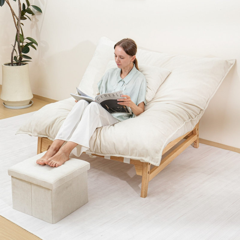 Chaise longue surdimensionnée, avec repose-pieds et coussin, causeuses, fauteuil à billes, Beige