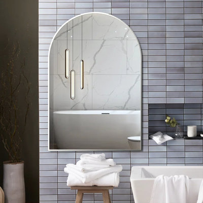 20X30 Inch Silver Arched Mirror For Bathroom Wall Grace, Hd Glass, - Rust Aluminum, Installation Tools Bathroom, High Definition 4Mm Shatterproof Protection