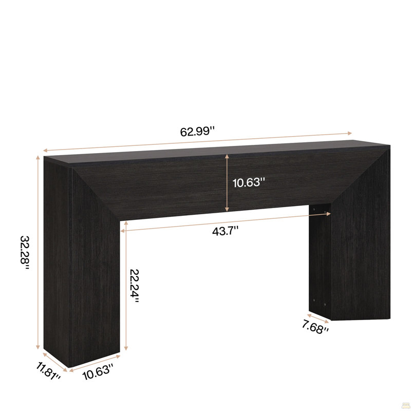 Console extra longue 63 po - Canapé de ferme moderne derrière le canapé, table d'entrée en bois noir pour le couloir et le salon, assemblage facile