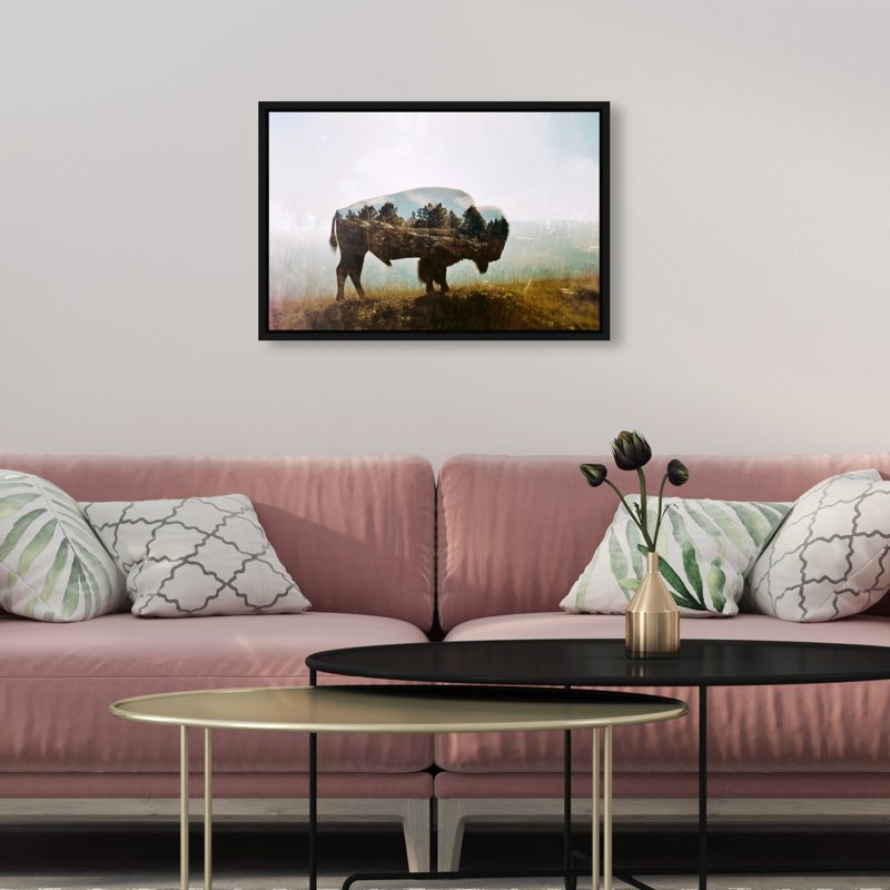 Bison Forest II Print by Oliver Gal, 11" H x 16" W, Black Floater Frame