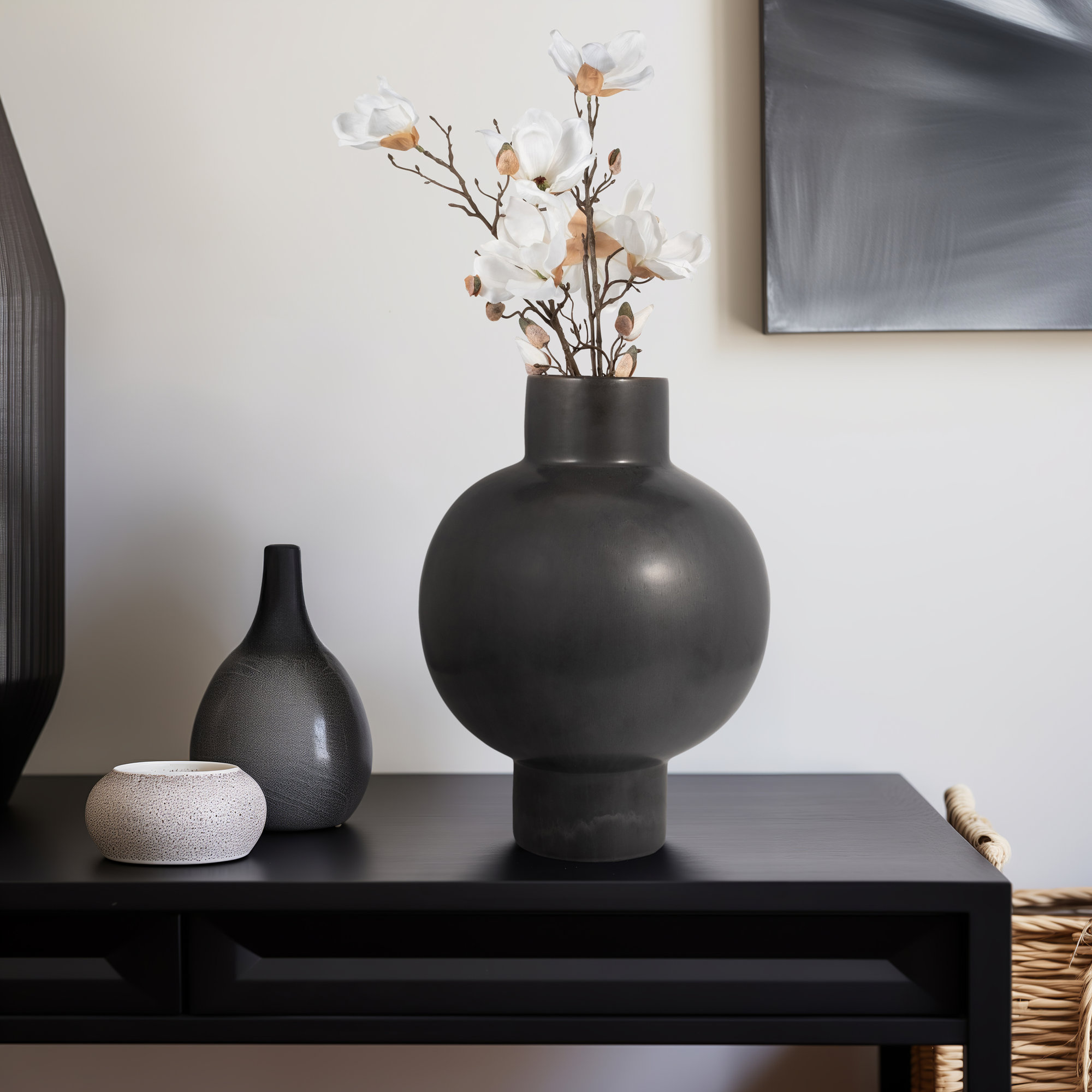 Neutral Round Modern Ceramic Bubble Vase, Gray, 18" H x 14" W x 14" D