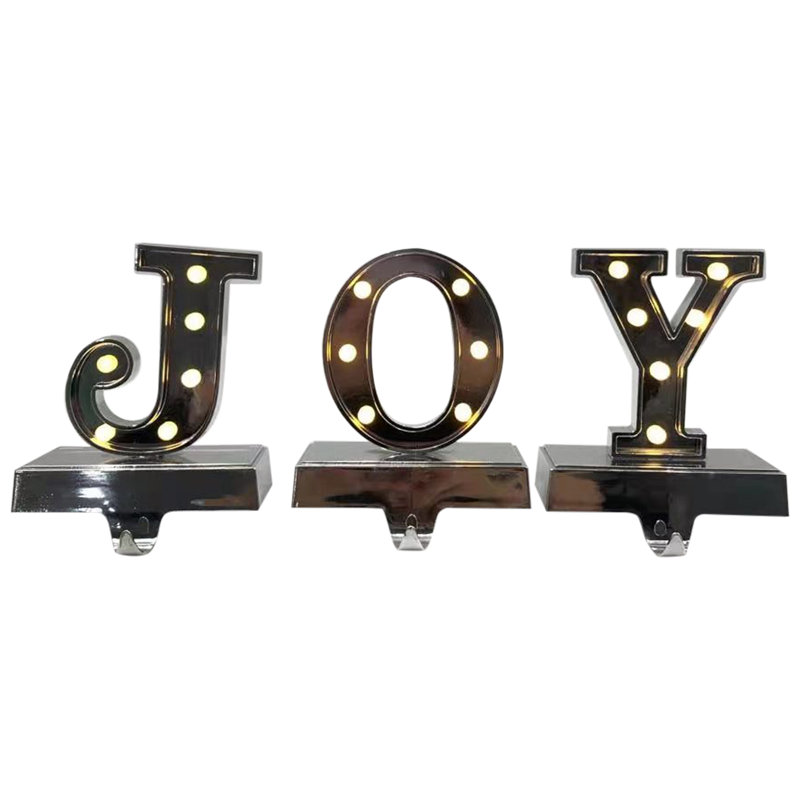 Silver LED Lighted JOY Christmas Stocking Holder Set of 3