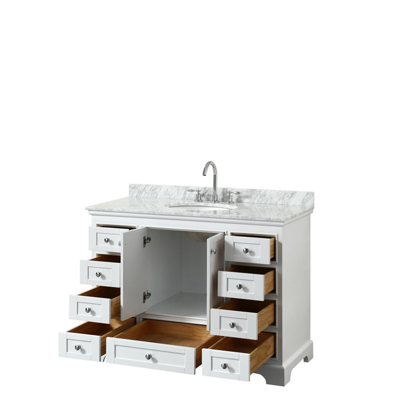 Deborah 48 " W Freestanding Standard Free Standing Single Double Single Vanity Bathroom Vanity With Marble Top, White