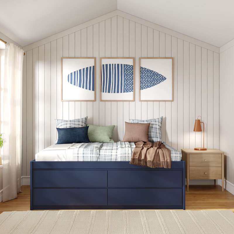 Jack Captain Bed with Storage Drawers, Blue, Full