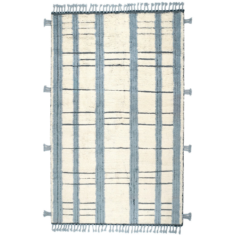 Tapis bleu en laine noué à la main Tory Pewter, Rectangle de 5 pi x 8 pi