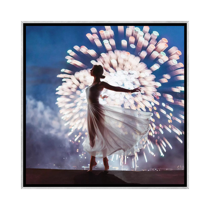 Feux d’artifice de Hobopeeba-reproduction de photo, Pas de tapis, H 18 po x l 18 po x 1,5 po, Toile avec cadre argenté