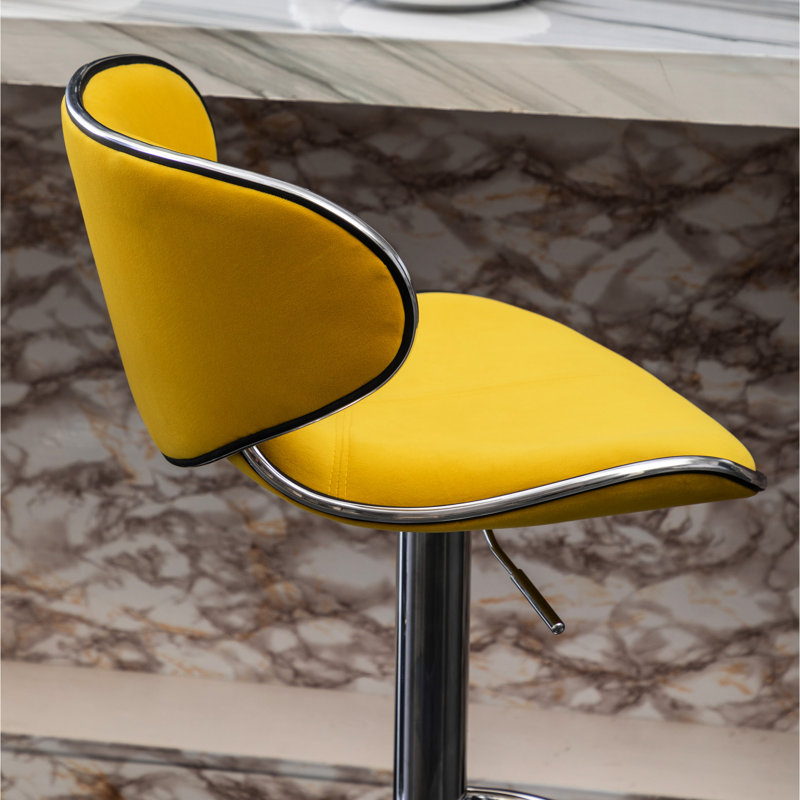 2 sièges pivotants réglables revêtus de velours de couleur jaune - Base en métal avec fonction et repose-pieds Hauteur de l'assise relevable en mousse de qualité et revêtement moelleux 2 tabourets de bar avec coussins rotatifs à 360 °