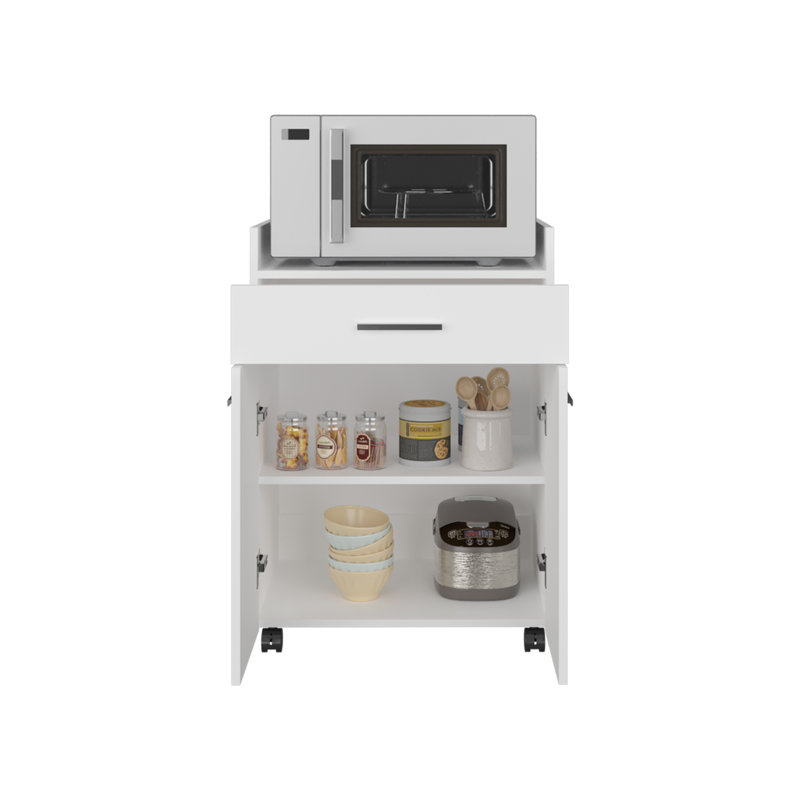 Chariot de cuisine avec roulettes, tablettes ouvertes, tiroir et armoire de rangement, îlot de cuisine mobile, blanc