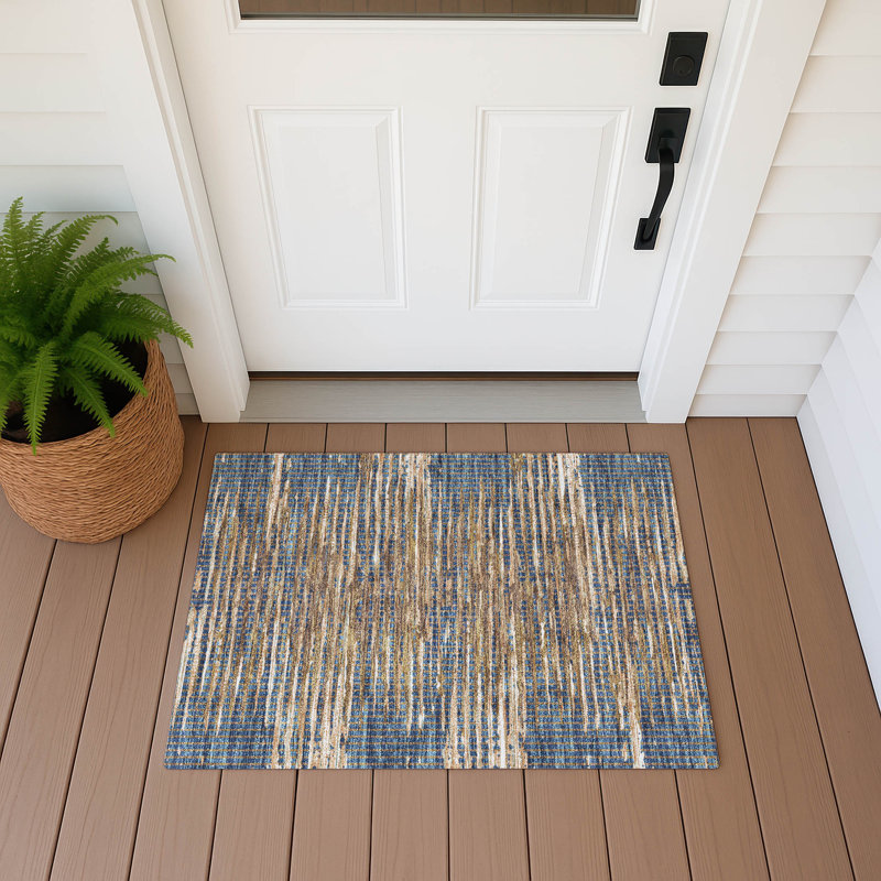 Tapis abstrait intérieur / extérieur lavable à la machine Chantille ACN2642, Marine, 1 pi 8 po x 2 pi 6 po