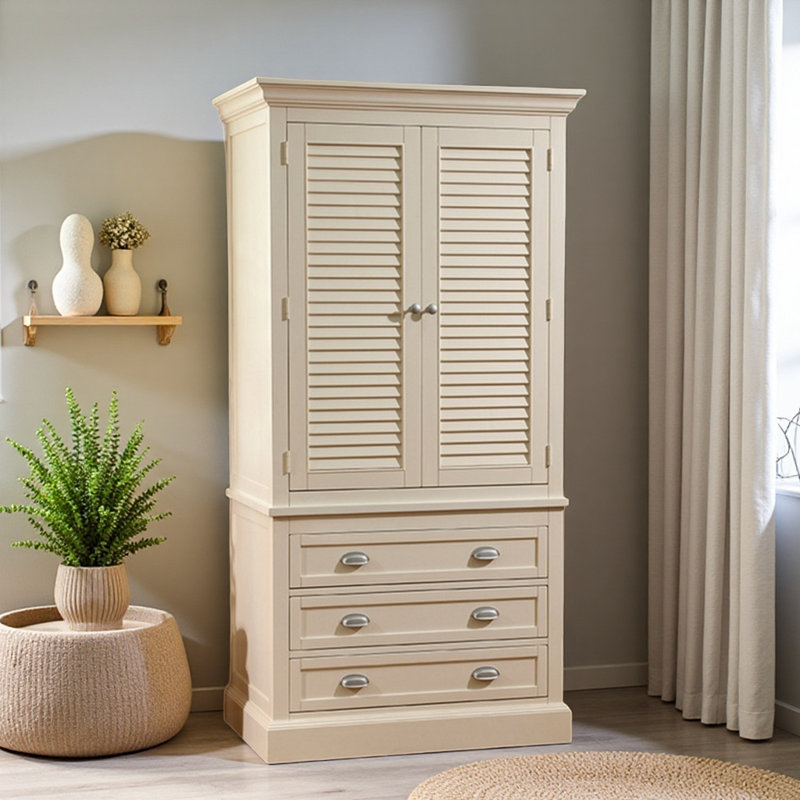 American-style Solid Wood Off-white Wardrobe