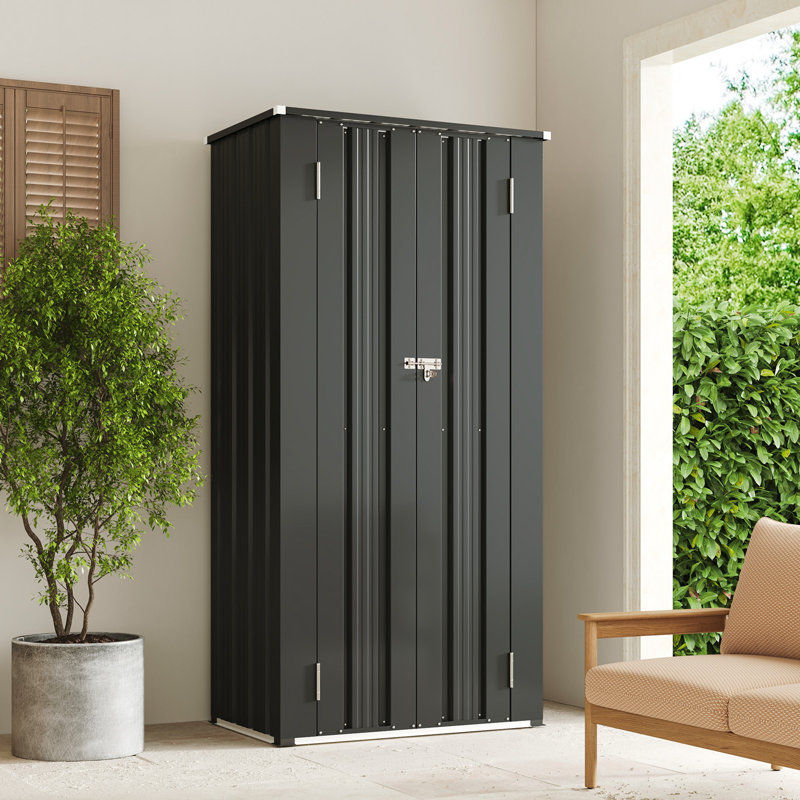 Outdoor Storage Cabinet Metal Garden Shed With 2 Adjustable Shelves 3 Layer Indoor& Outdoor Waterproof Vertical Storage Shed