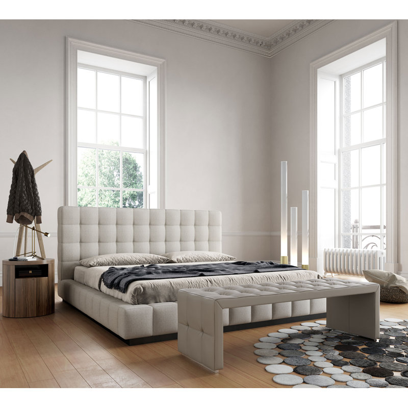 Aathish Upholstered Wingback Bed, Cream, King