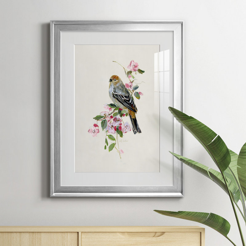 «Spring Song Goldfinch» - peinture encadrée, H 22,5 po x l 30,5 po x P 1,5 po, Argent