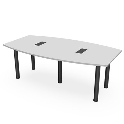 Powered Boat Shaped Conference Table With Silver Post Legs