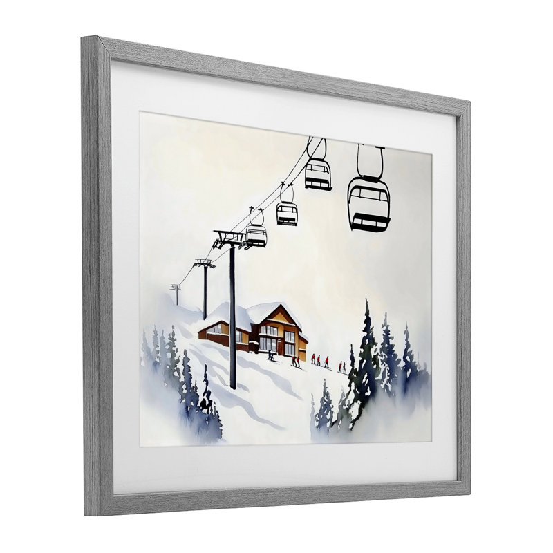 «Ski Lodge Lift Scenery», impression par Arlington Prints, Cadre de ferme gris, H 17 po x l 21 po