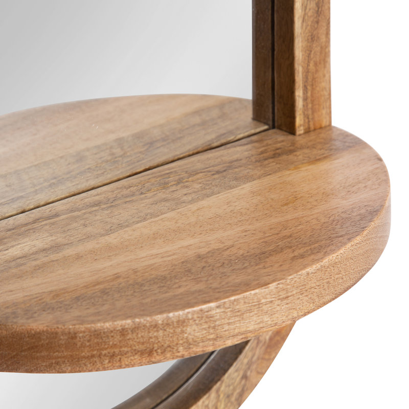 Meliora Wood Framed Capsule Mirror with Shelf, Natural, 24" x 12"