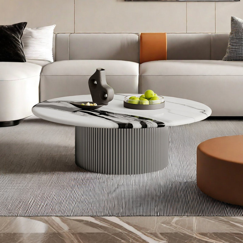 Table basse italienne simple ronde en marbre, H 14,2 po x l 47,2 po x L 47,2 po
