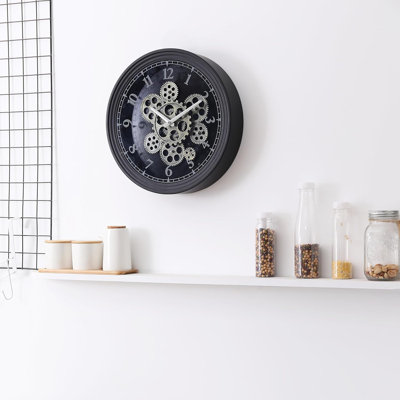 15 inch industrial steampunk mobile device wall clock, silent without ticking sound, unique wall clock, suitable for living rooms, kitchens, and home offices in black