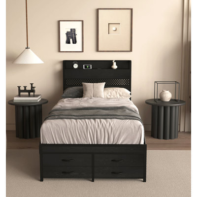 Twin Bed Frames With Headboard, Twin Size Bed Frames With Storage Drawers, Twin Bed, Metal Platform Bed Frame, Single Bed Frame, No Box Spring Needed by Brayden Studio