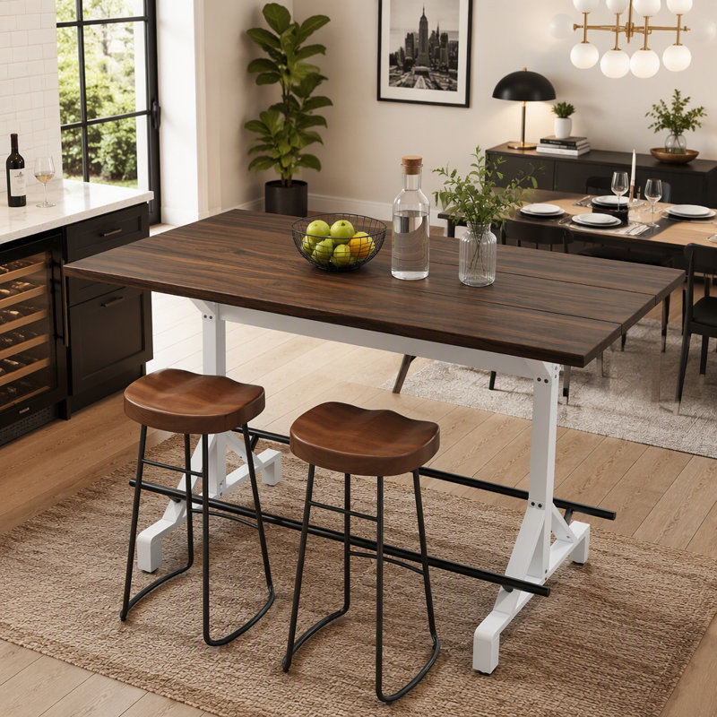 Table de bar haute de 150 cm (59 po), plateau rectangulaire en bois, structure métallique robuste (chaises non comprises).