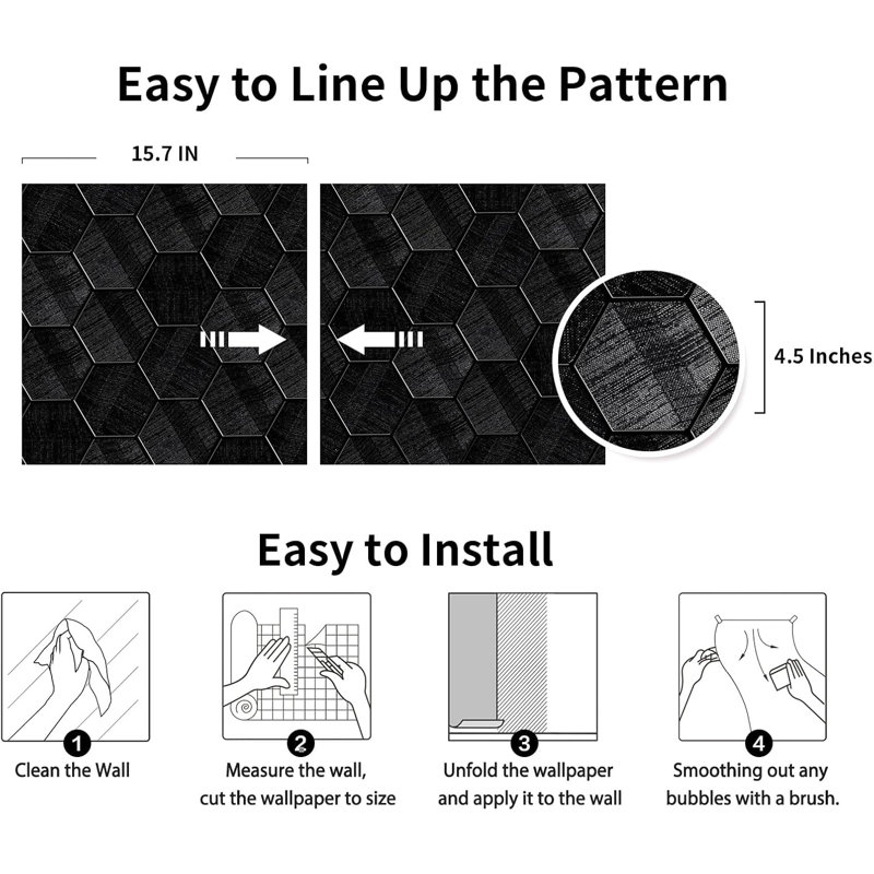 Papier peint auto-adhésif amovible avec texture hexagonale géométrique en relief - imperméable, résistant aux rayures et facile à installer