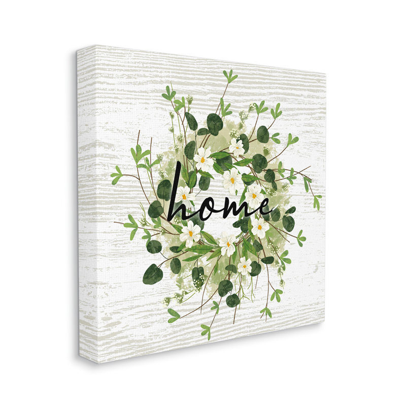 «Delicate Botanical Wreath Home sign», art mural sur toile rustique par Ziwei Li, H 24 po x l 24 po x P 1,5 po