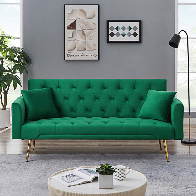 Canapé-lit en velours 70,07 po Teagin, Velours vert, Non