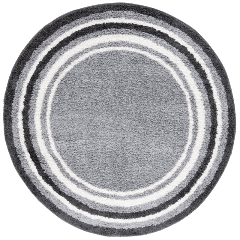 Maudeen Border & Stripe Shag 200 Performance Striped Rug, Round 6'7"