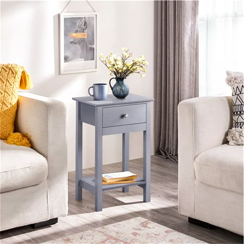 40cm W Solid Wood Bedside Table, Grey