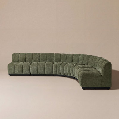 Canapé d'angle moderne 6 pièces en forme de L, canapé modulaire en chenille avec design incurvé et base en bois massif