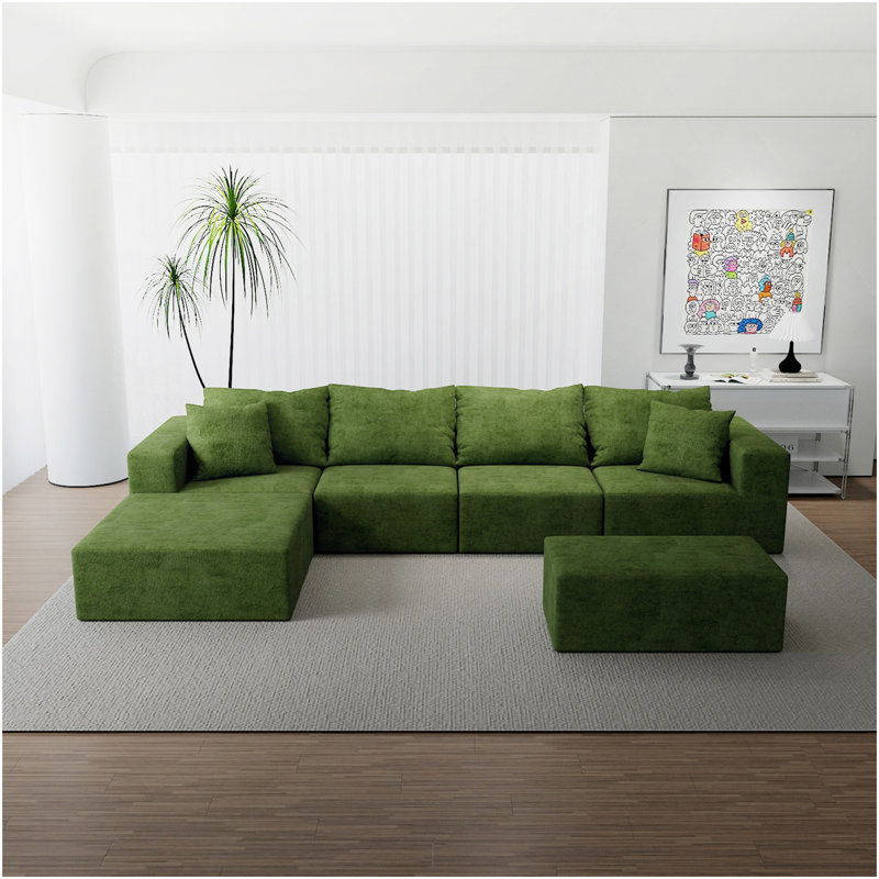 Canapé modulaire convertible en tissu microfibre, Vert