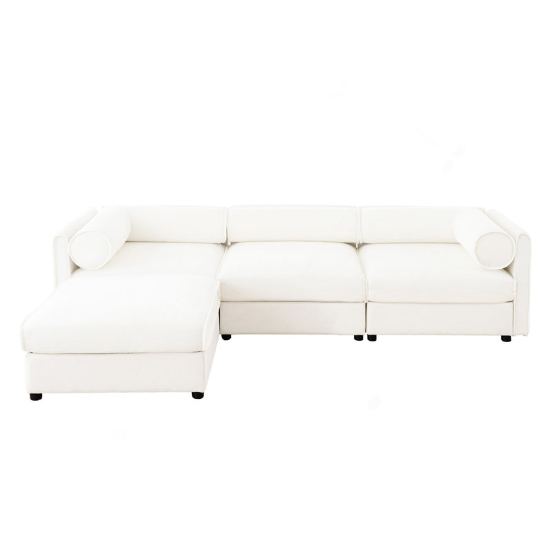 Élégant canapé en chenille blanche avec siège de rangement et repose-pieds