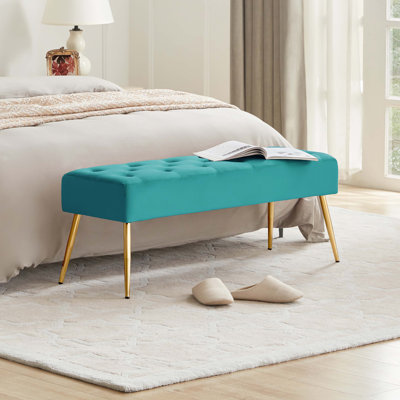 Aghvarth Versatile Tufted Velvet Bench with Gold Metal Legs