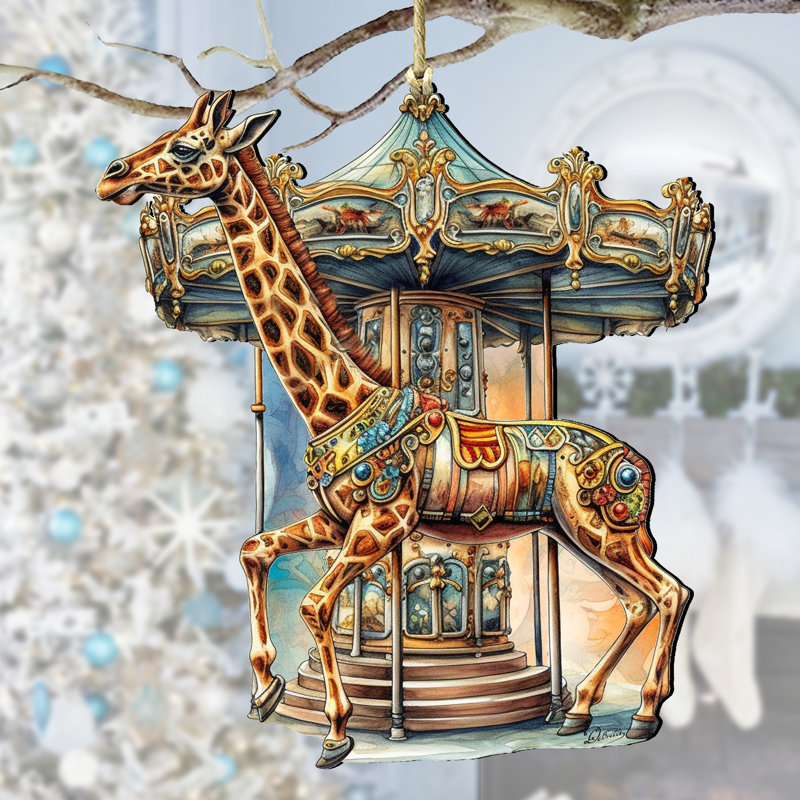 Ornement en bois carrousel girafe