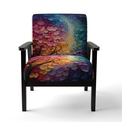 Colorful Forest Harmoney Forest I - Upholstered Modern Arm Chair, Pointillism Art Accent Chair