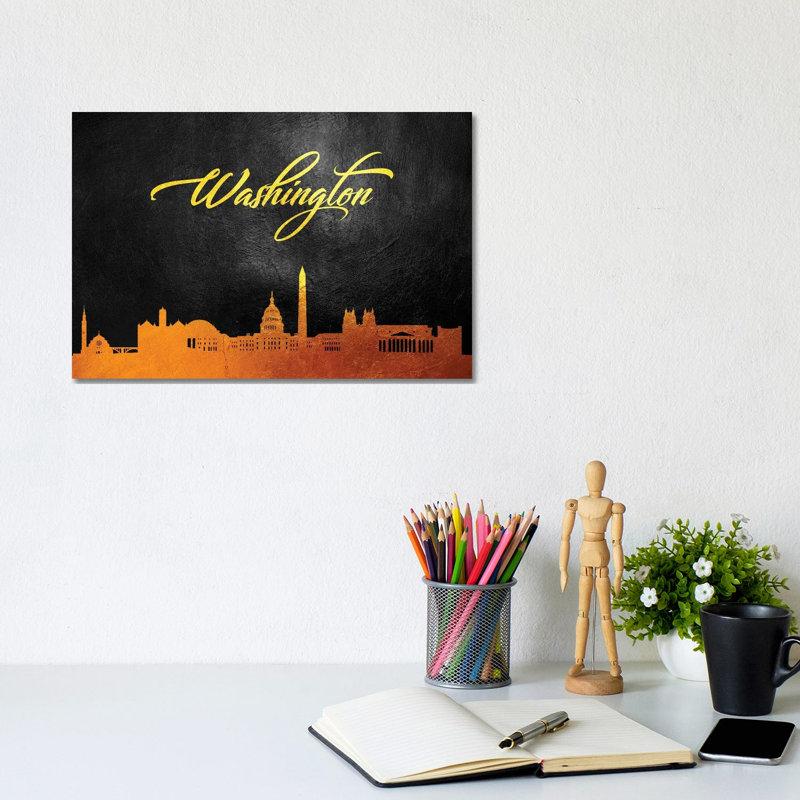 Washington Dc Gold Skyline by Adrian Baldovino - Wrapped Canvas Print, 20.32 cm H x 30.48 cm W