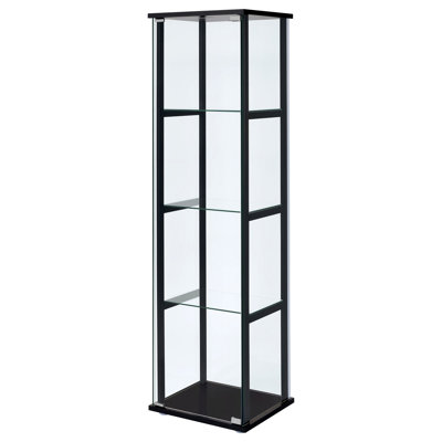 Armoire vitrée Misa, porte vitrée, 4 tablettes, finition noire, 64 pouces