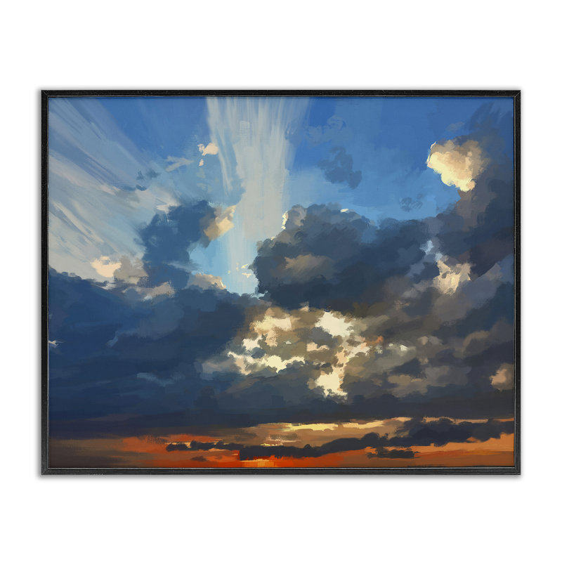 Rayons de soleil à travers les nuages, estampe numérique par Emily Kalina, H 11 po x l 14 po, Giclée encadrée noir minuit