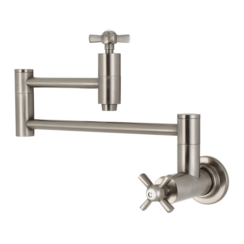 Kingston Brass Millennium Two-Handle 1-Hole Wall Mount Pot Filler Faucet, Brushed Nickel