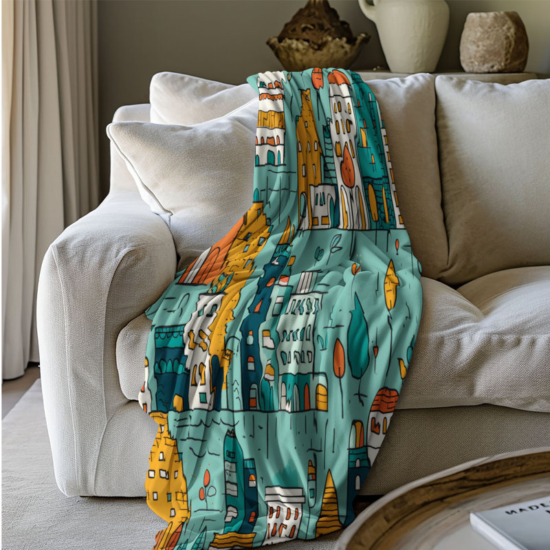 Fantasy Urban Scene - 1 Piece Premium Sherpa Blanket, Twin