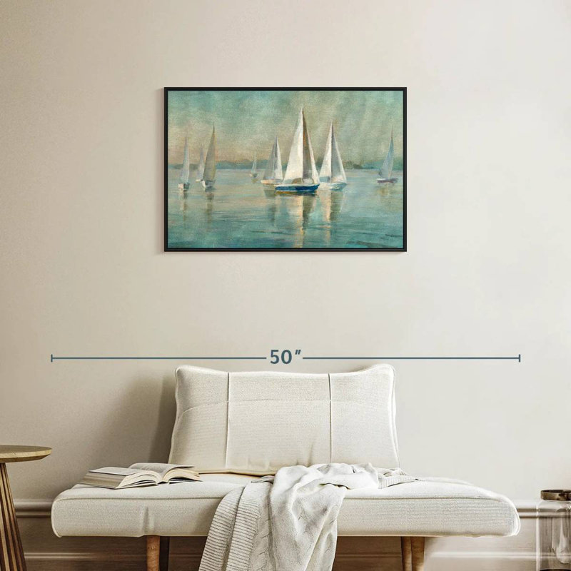 Voiliers au lever du soleil, Cadre flottant noir, 31 po x 21 po