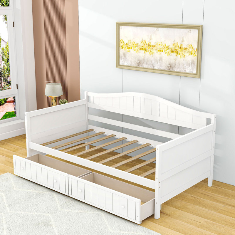Crotts Twin Size Two Drawers Wooden Daybed, White